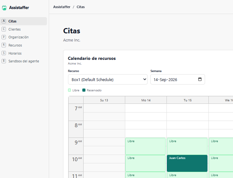 Appointments calendar showing a booking the WhatsApp AI Agent created for a customer